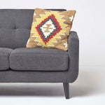 Handwoven Kilim Cushion With Feather Filling | 45cm x 45cm | Brown