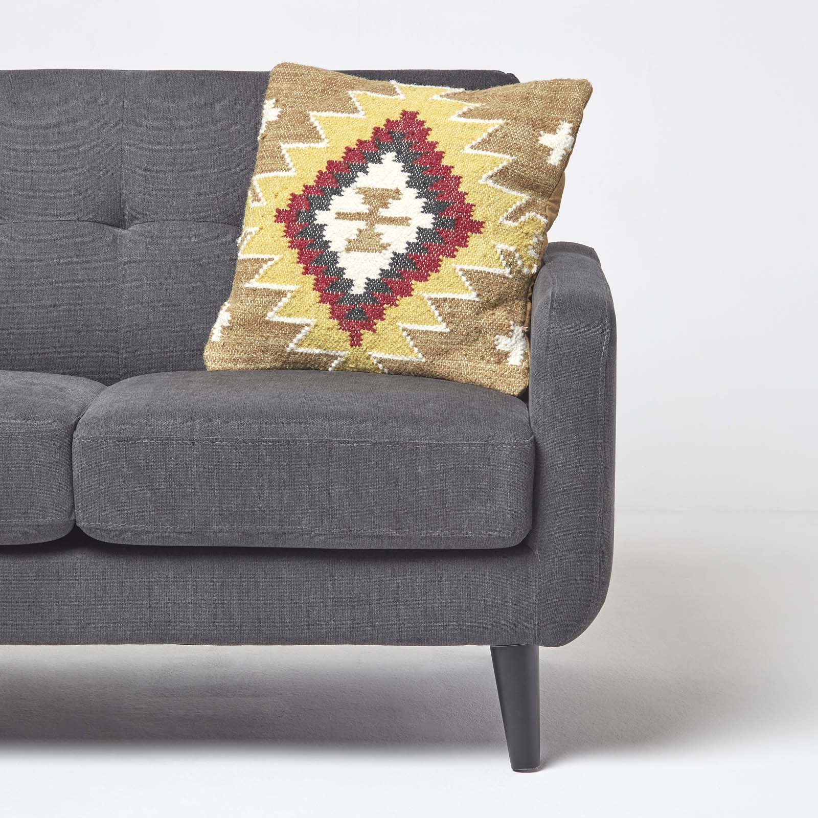 Handwoven Kilim Cushion With Feather Filling | 45cm x 45cm | Brown