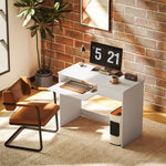 Compact Computer Table With Keyboard Tray And Drawer | White