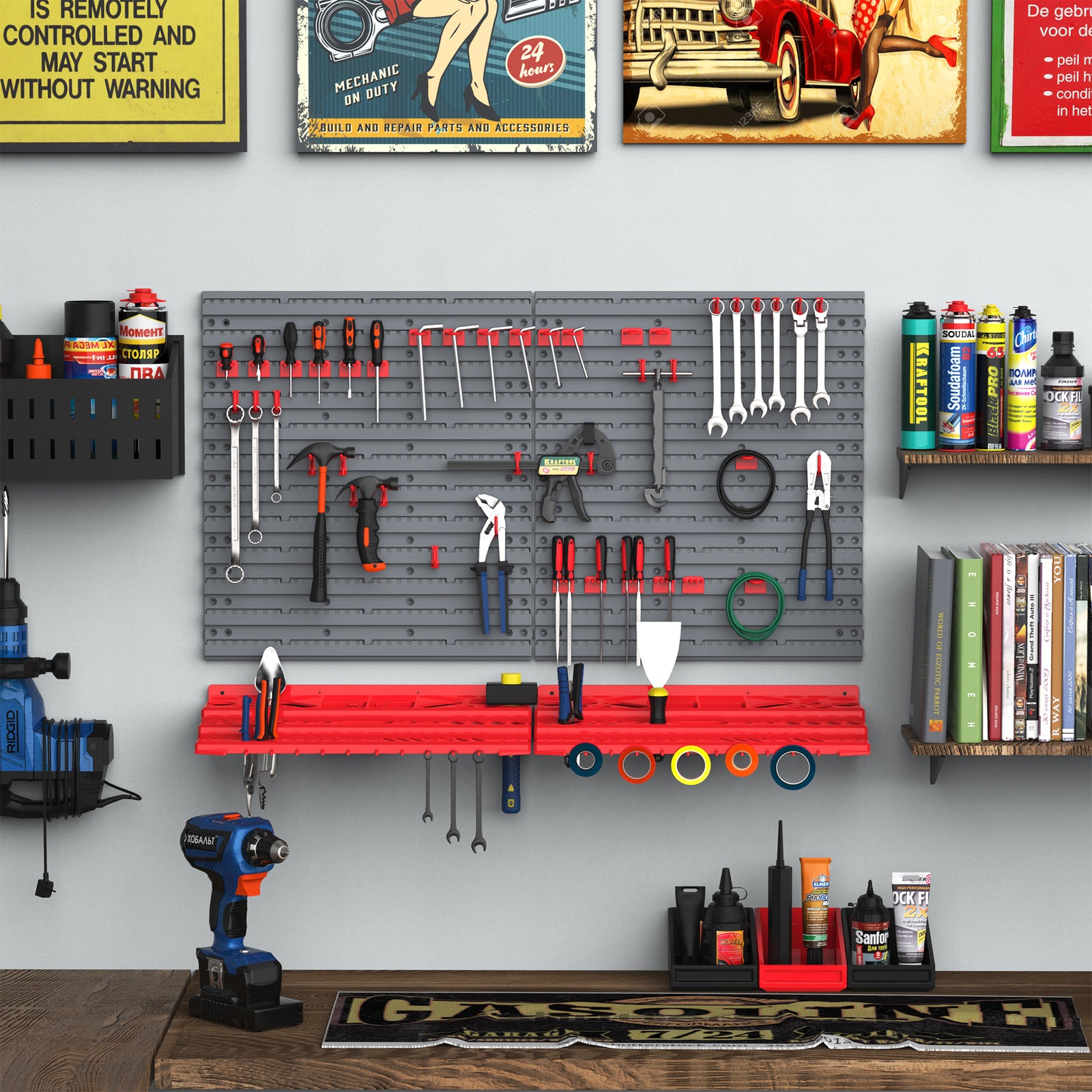54 Pcs On-wall Tool Organizer, Pegboard