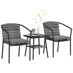 3 Pcs Rattan Bistro Set Glass Top Coffee Table And Chairs