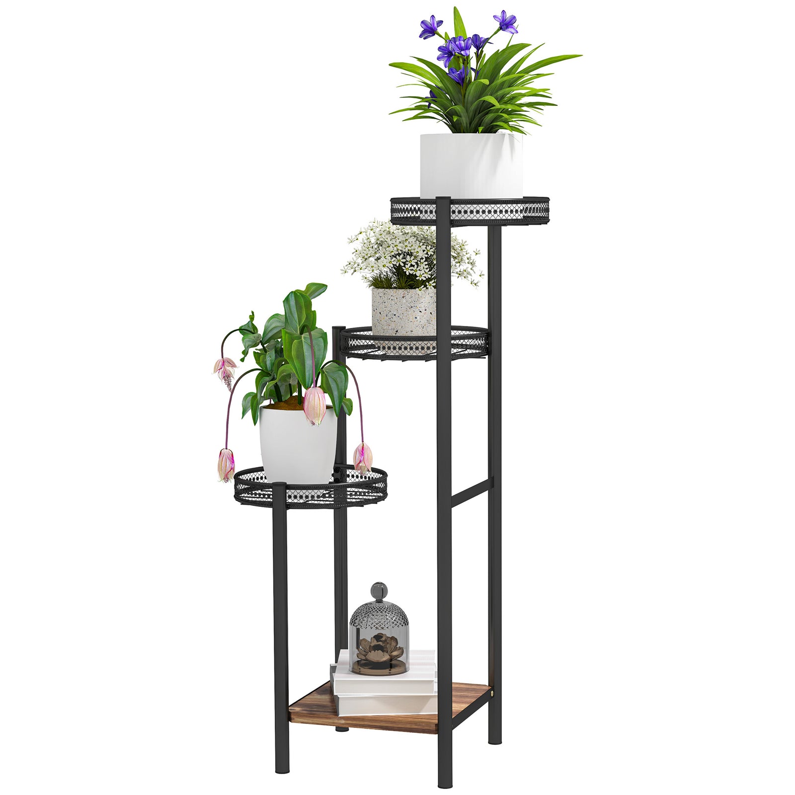 4 Tiered Plant Pot Stand, Metal Plant Shelf For Living Room