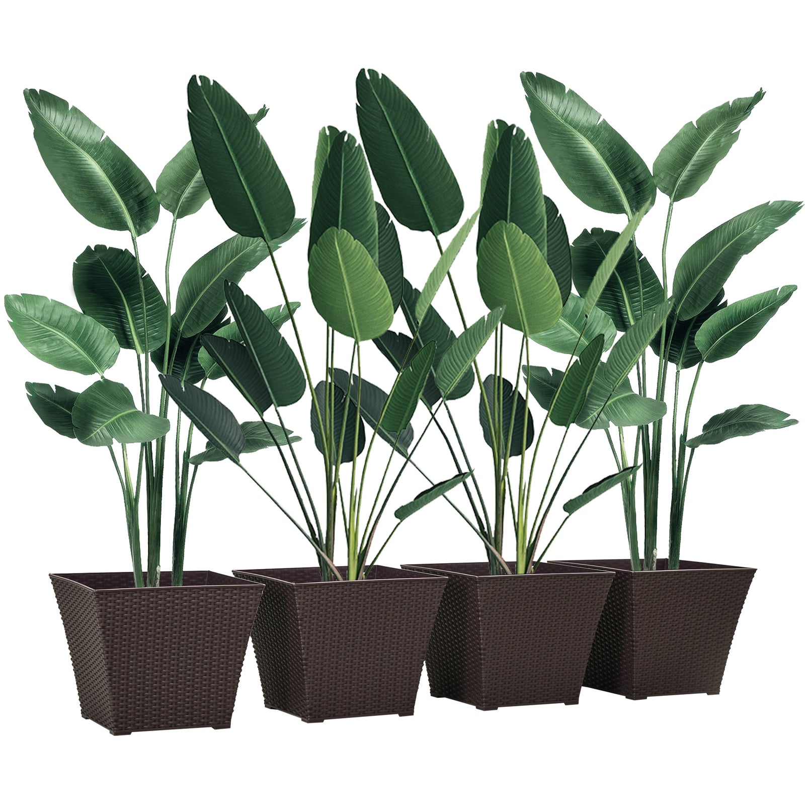 Planter Pack Of 4, Rattan Effect, Brown | Brown