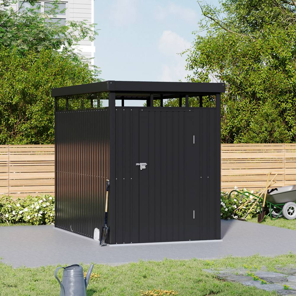 5.31ftx 8.46ft Metal Garden Storage Shed Skylight Roof Shed, Flat Roof Storage
