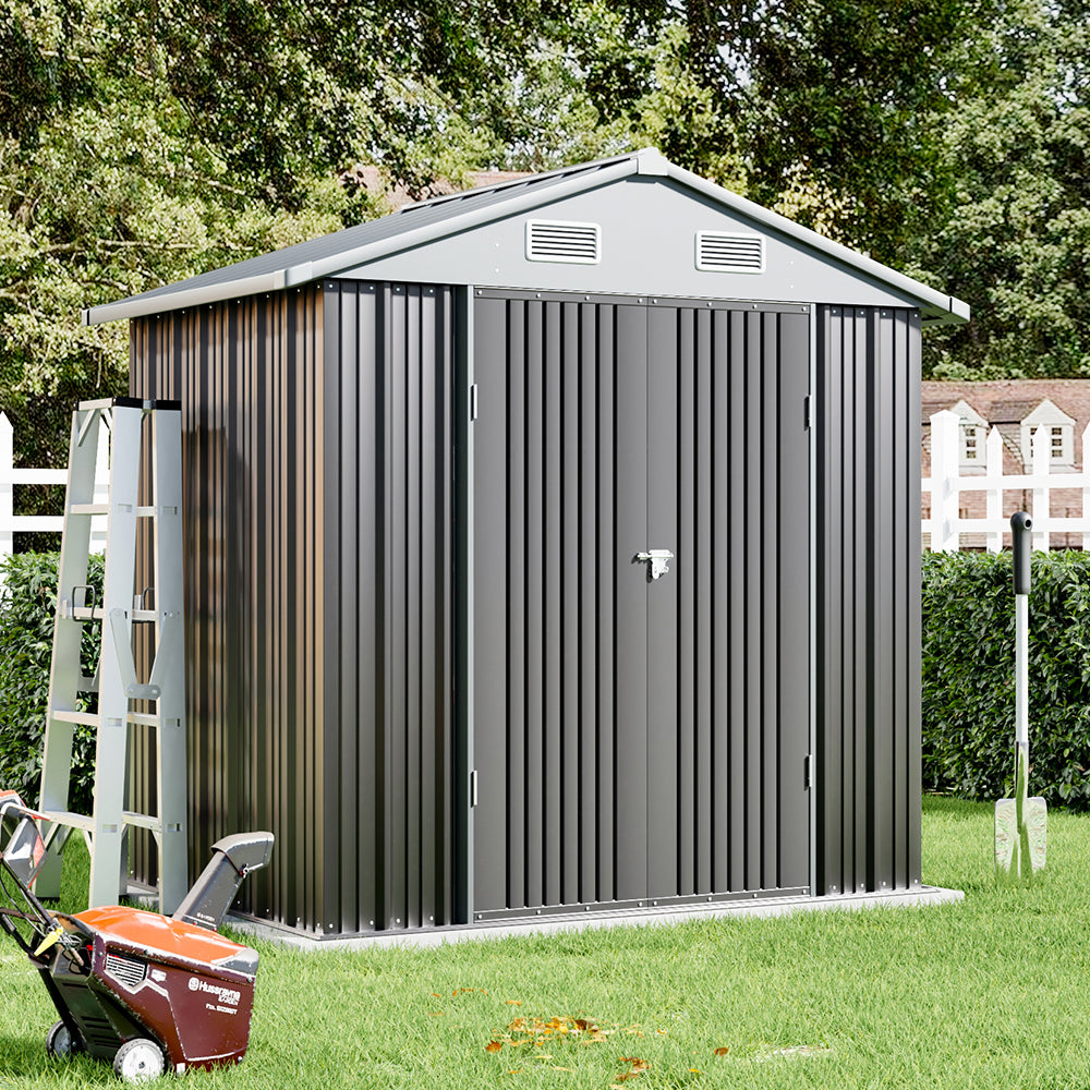 4x6 Ft Metal Storage Shed With Double Lockable Doors & 4 Air Vents  Outdoor Tool Shed For Garden