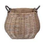 Wicker Curve Sided Antique Wash Hessian Lined Log Basket