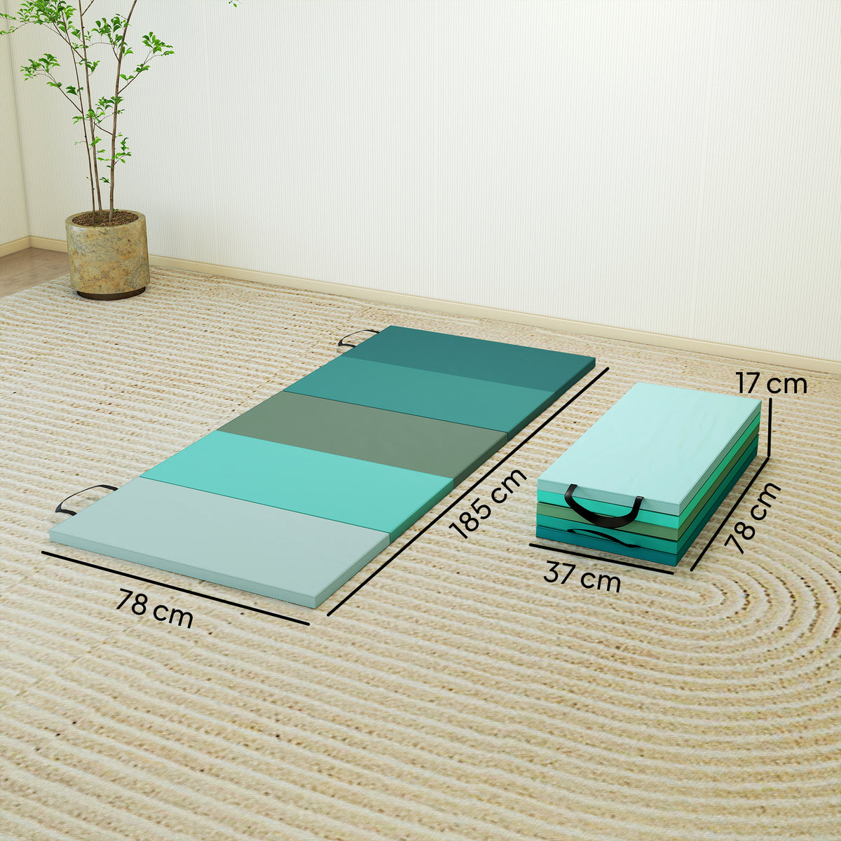 SPORTNOW Foldable 6ft Gymnastics Mat, 3.2 Cm Thick Crash Mat, Mixed Green