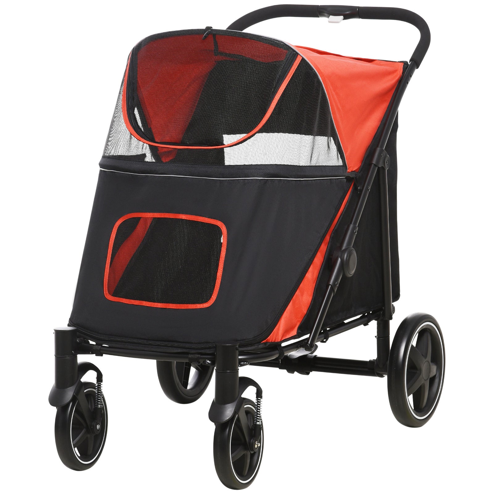 Foldable Dog Carriage W/ Universal Wheels, Shock Absorber | Red