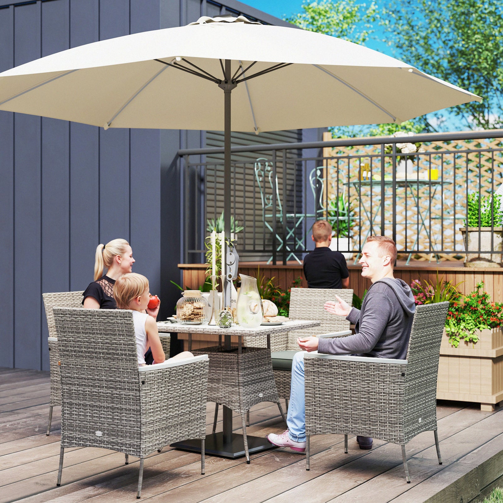 Rattan Dining Set, 4 Seater With 50mm Parasol Hole | Gray