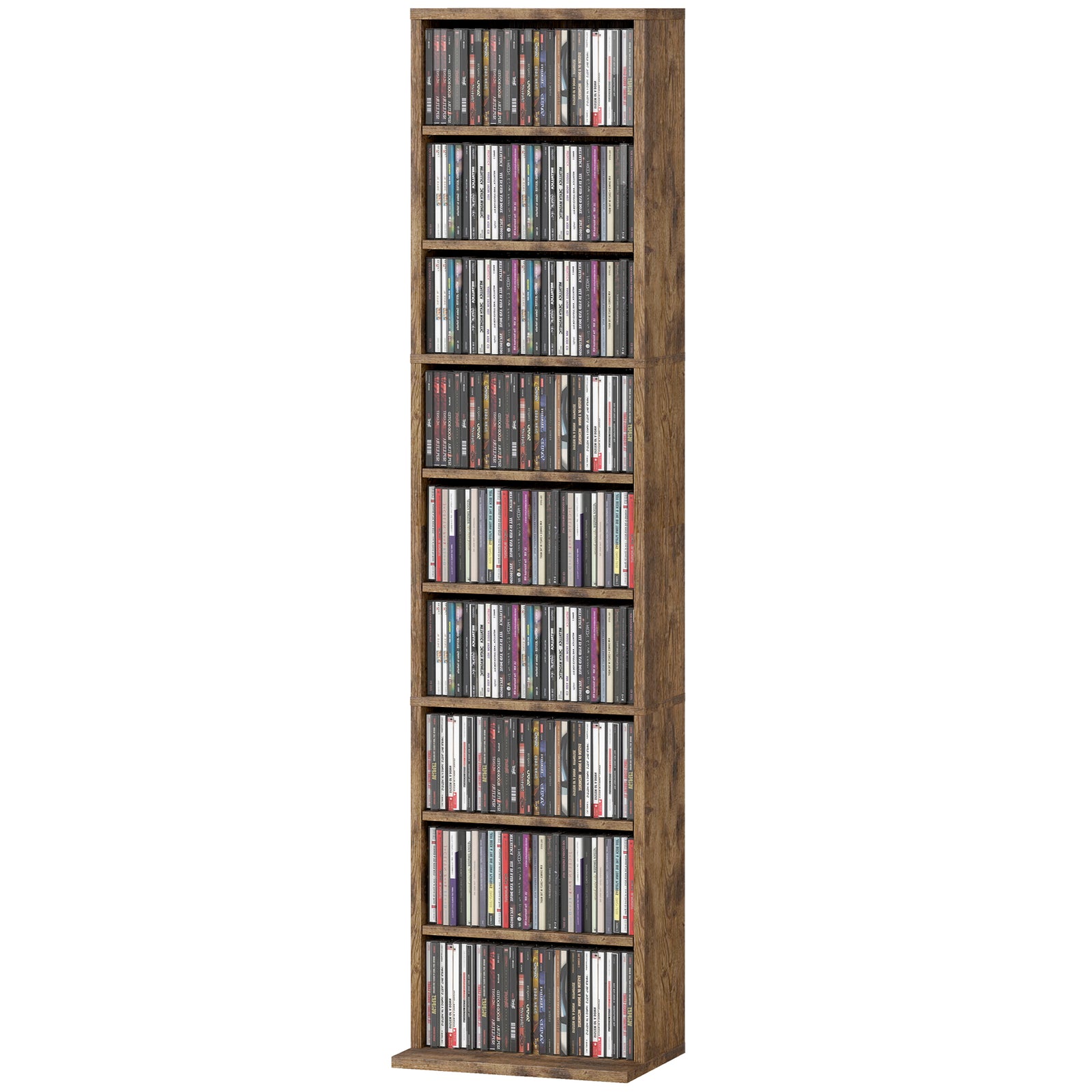260 Cd Storage Unit 120 Dvd Storage Tower With 9 Compartments | Rustic Brown