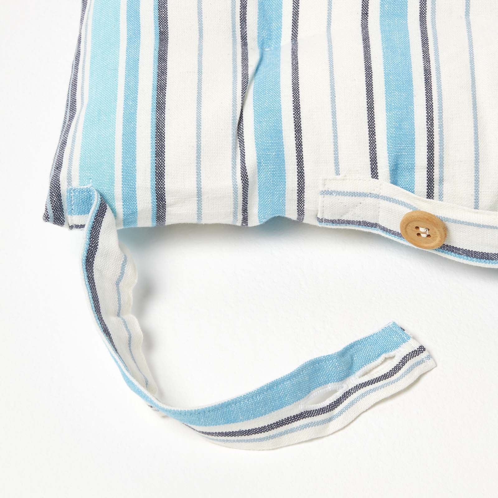 Striped Seat Pad With Button Straps 100% Cotton, 40 X 40 Cm | Set-of-4 | Blue