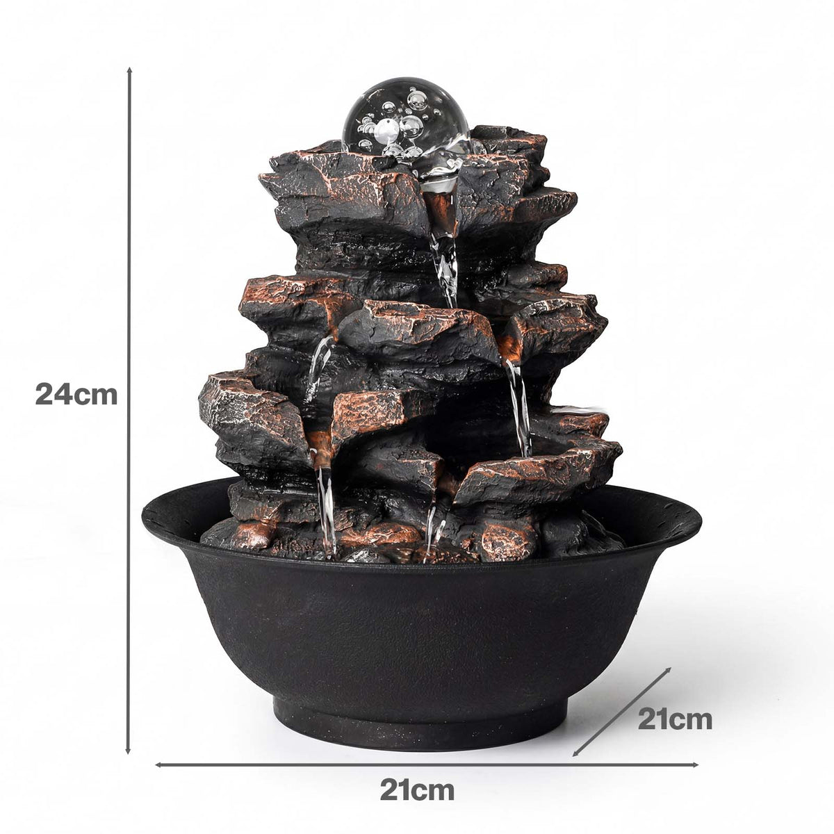 Spector Water Feature Tabletop Fountain With Glass Ball Led Resin Brown