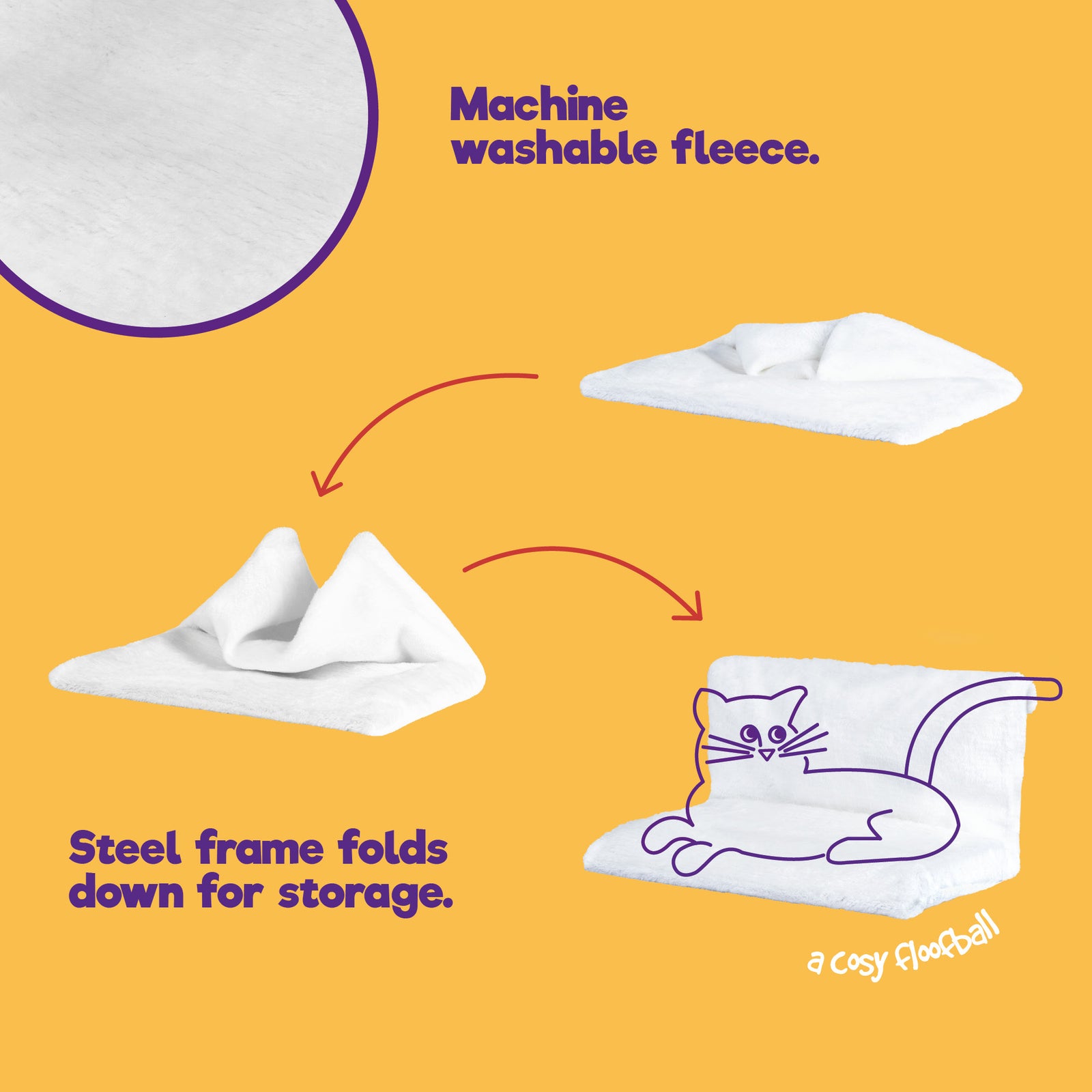 Petlicity Radiator Bed For Cats White Faux Fur Cover With Durable Steel Frame