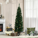 5.5/6.5ft Artificial Slim Christmas Tree With Pine Cones | 5.5ft | Green