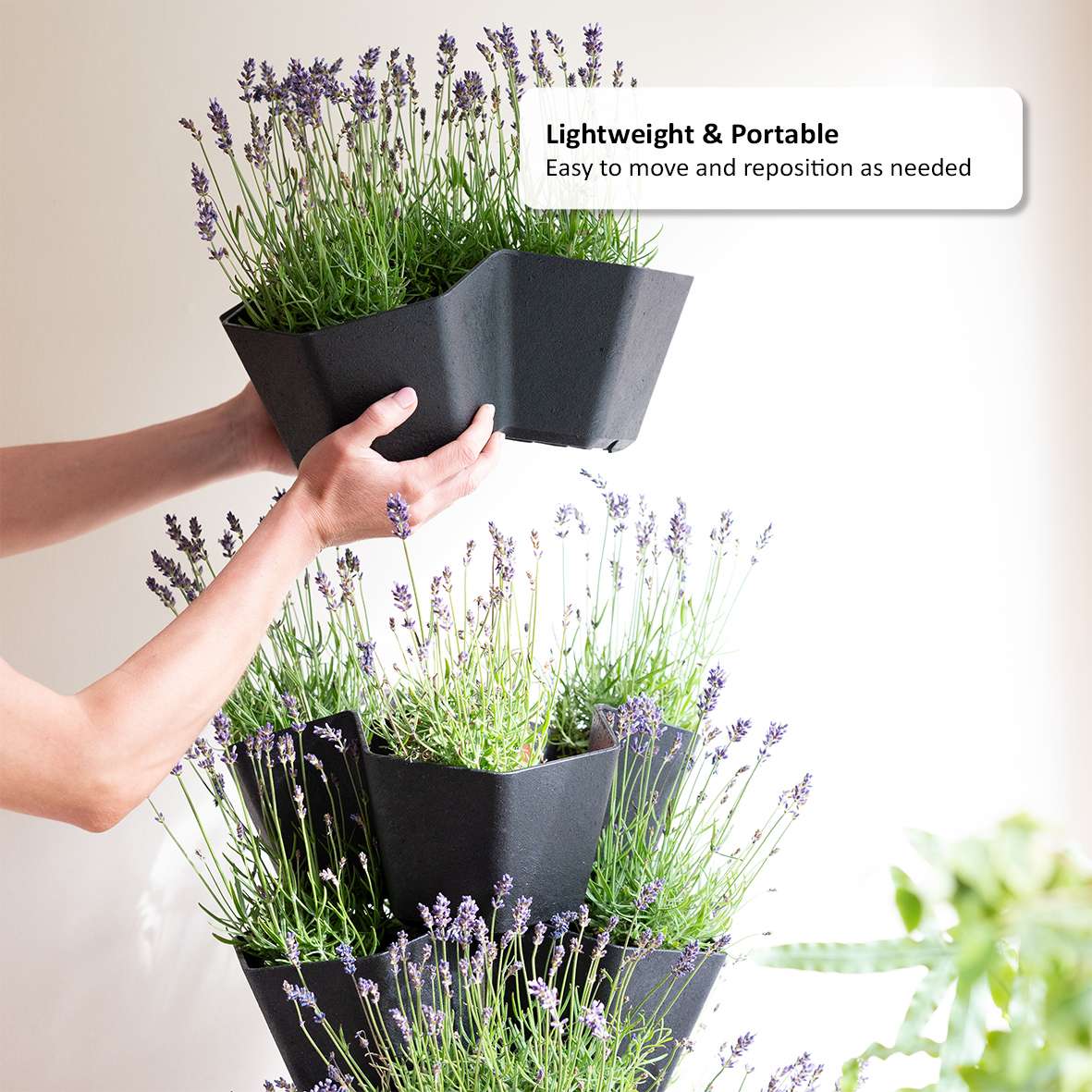5 Tier Black Stackable Planter Trio Pot