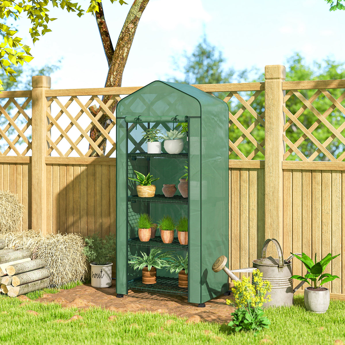 Outsunny Mini Greenhouse 4-tier Portable Plant House Shed Pe Cover, Green