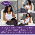 Deluxe Large Reading Pillow, Soft Ribbed Faux Fur, Shredded Memory Foam Cuddle Cuddle Cushion Backrest Arm Support | L | Cream