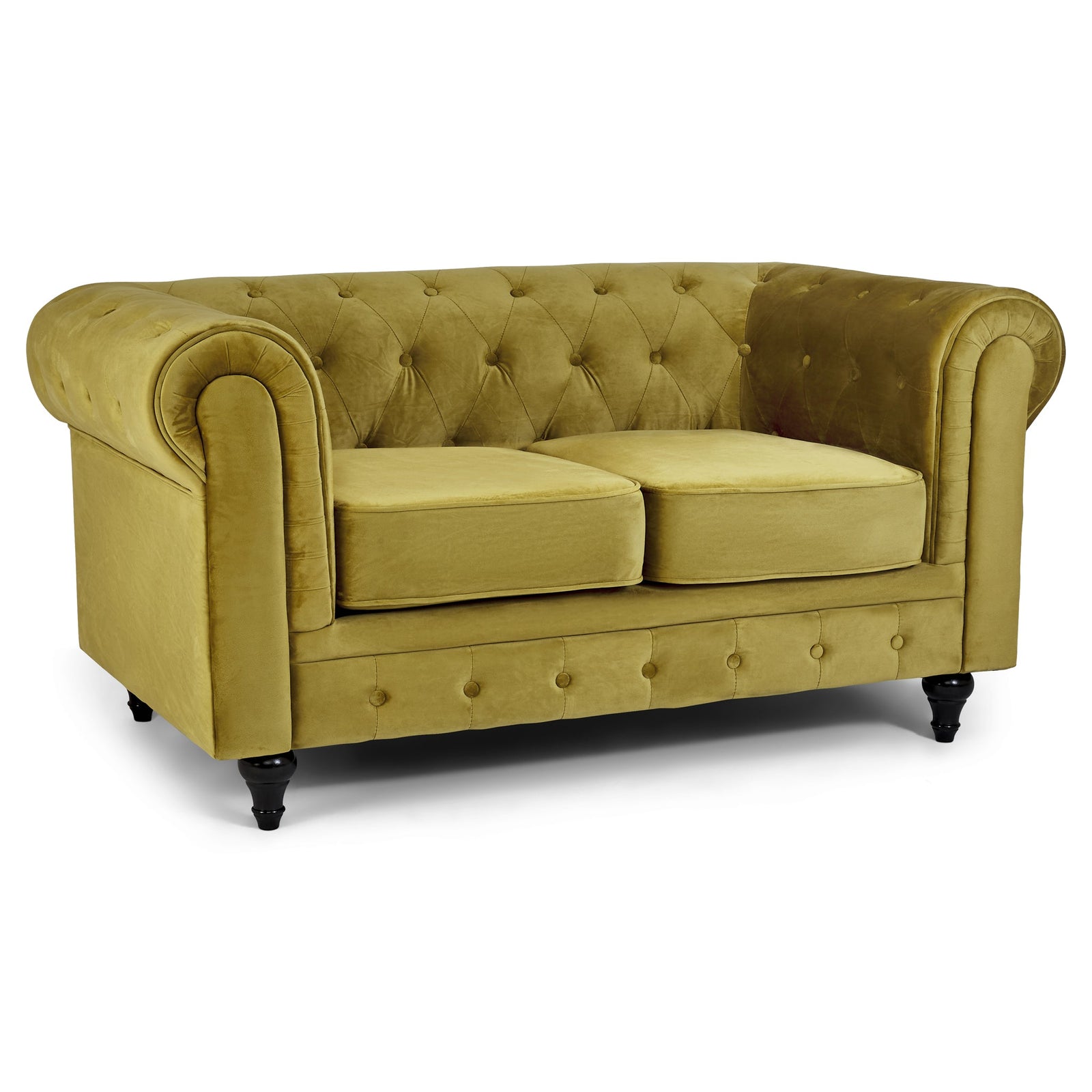 Button Tufted Velvet Living Room Sofa - 2 Seater | Gold