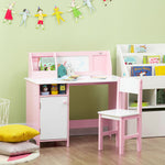 2 Pcs Childrens Table And Chair Set W/board Storage | Pink