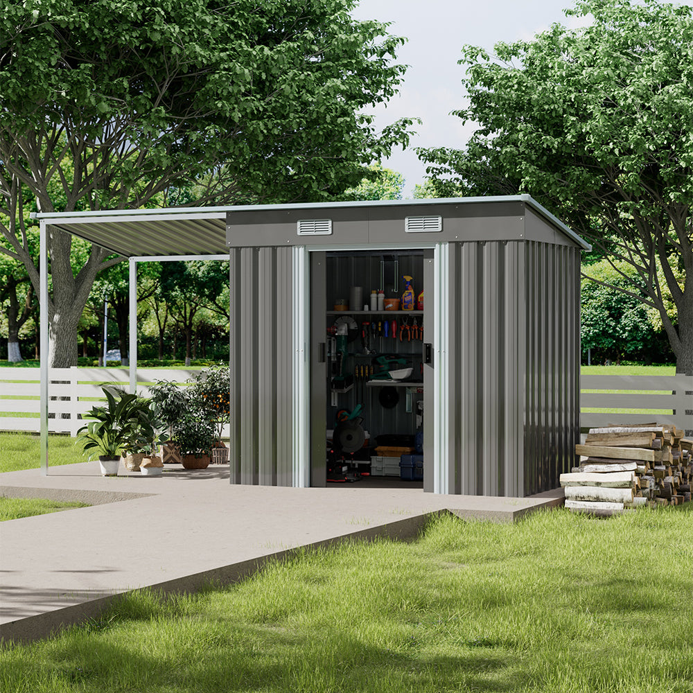 Garden Shed Outdoor Storage Shed With Extended Roof Tool Shed For Lawn Garage Yard Metal Garden Storage | Medium | Dark Grey