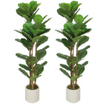 HOMCOM 120cm 2 Pcs Artificial Fiddle Leaf Fig Trese With Solid Wood Trunks
