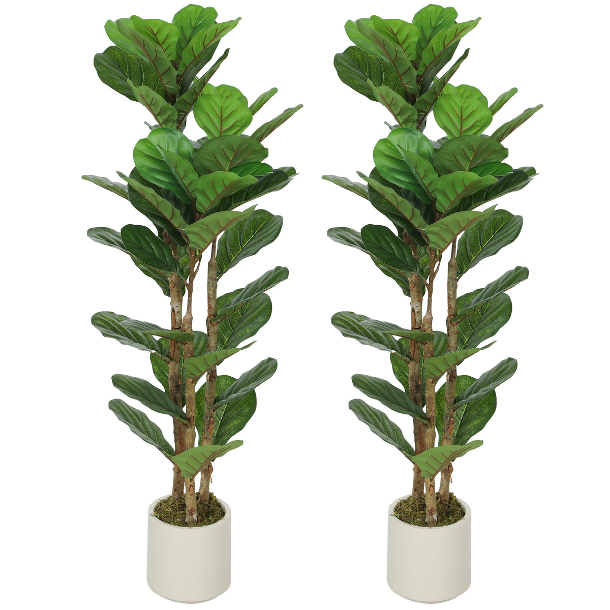 HOMCOM 120cm 2 Pcs Artificial Fiddle Leaf Fig Trese With Solid Wood Trunks