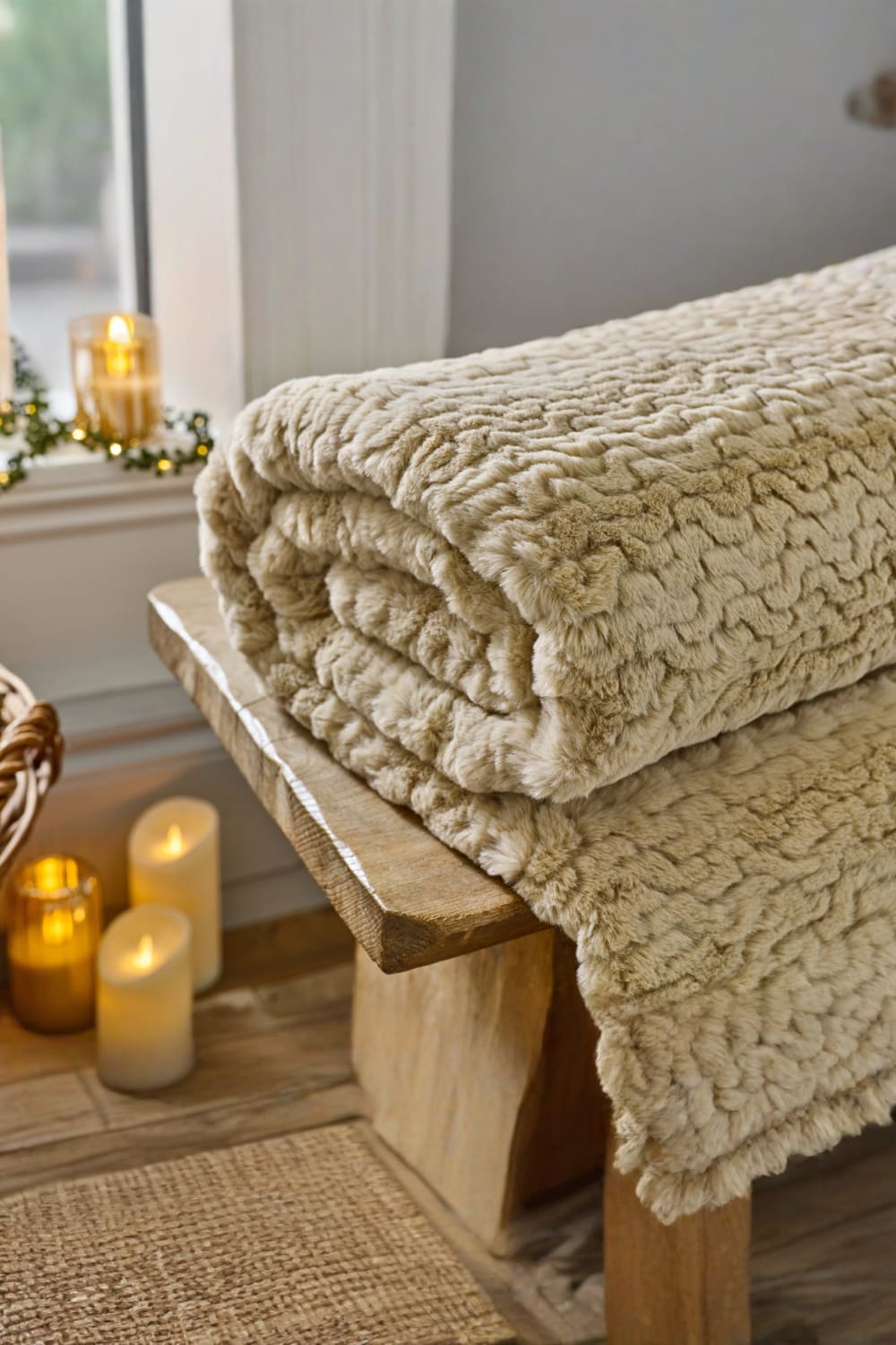 Ashridge Soft Faux Fur Throw 130x170cm – Elegant Textured Blanket | 130cm x 170cm | Cream