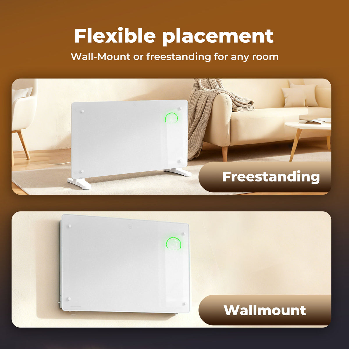 Electric Radiator 2000w Panel Heater Wall Mounted Freestanding | White