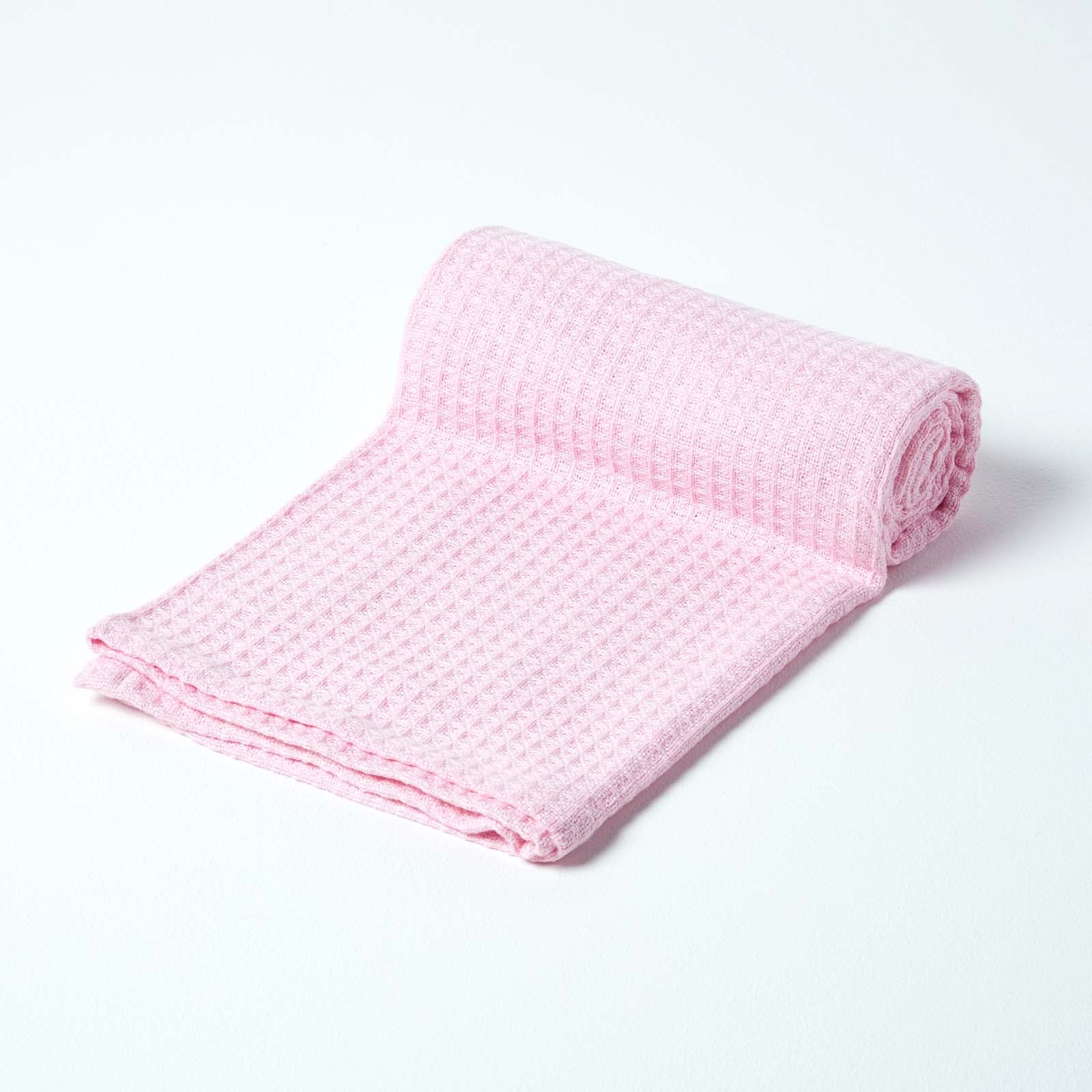 Organic Cotton Waffle Blanket/ Throw | 125cm x 150cm | Pink