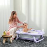 Foldable Baby Bathtub W/ Non-slip Support Legs, Cushion Pad | Purple