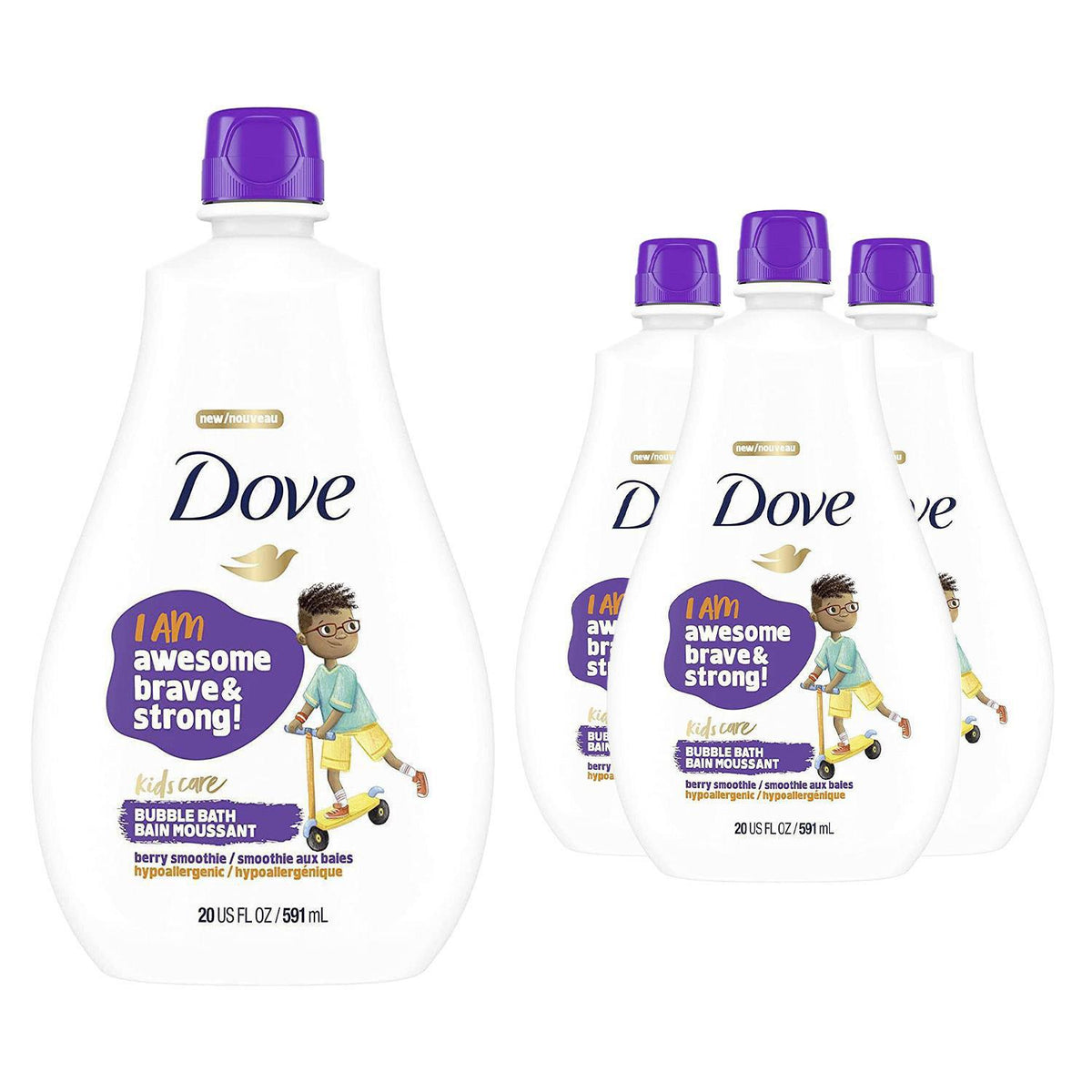 Kids Hypoallergenic Bubble Bath, Berry Scent, Gentle Skincare 591ml | Set of 4