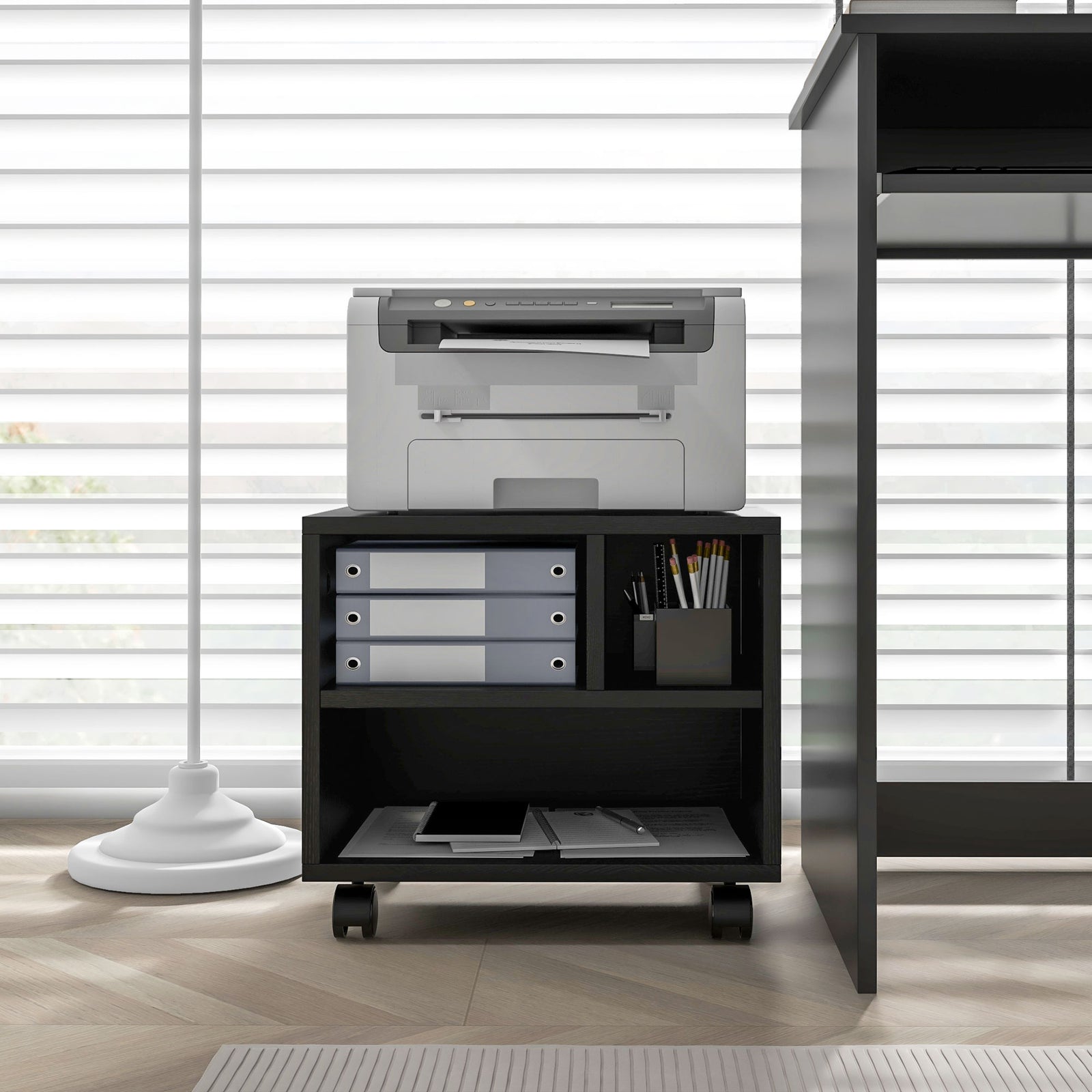 Printer Stand With Storage Printer Cart On Wheels Office | One Size | Black