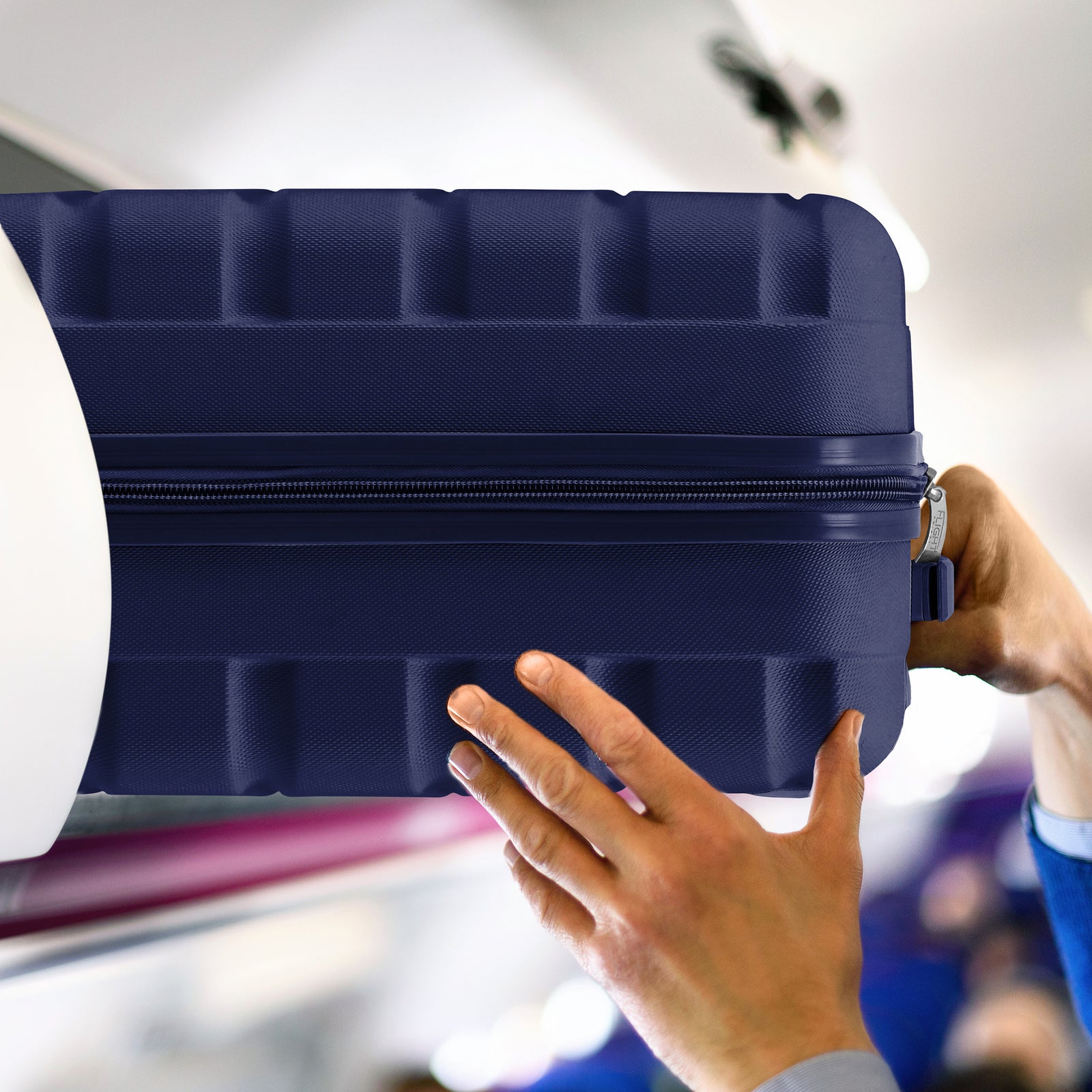 56x45x25cm Large Cabin Carry On Case - Overhead Luggage Suitcase - 4 Spinner Wheels - Abs Shell | 56 x 45 x 25cm | Navy Blue