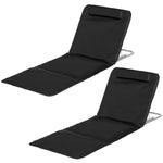 2pc Outdoor Beach Mat Steel Reclining Chair Set W/ Pillow | Black