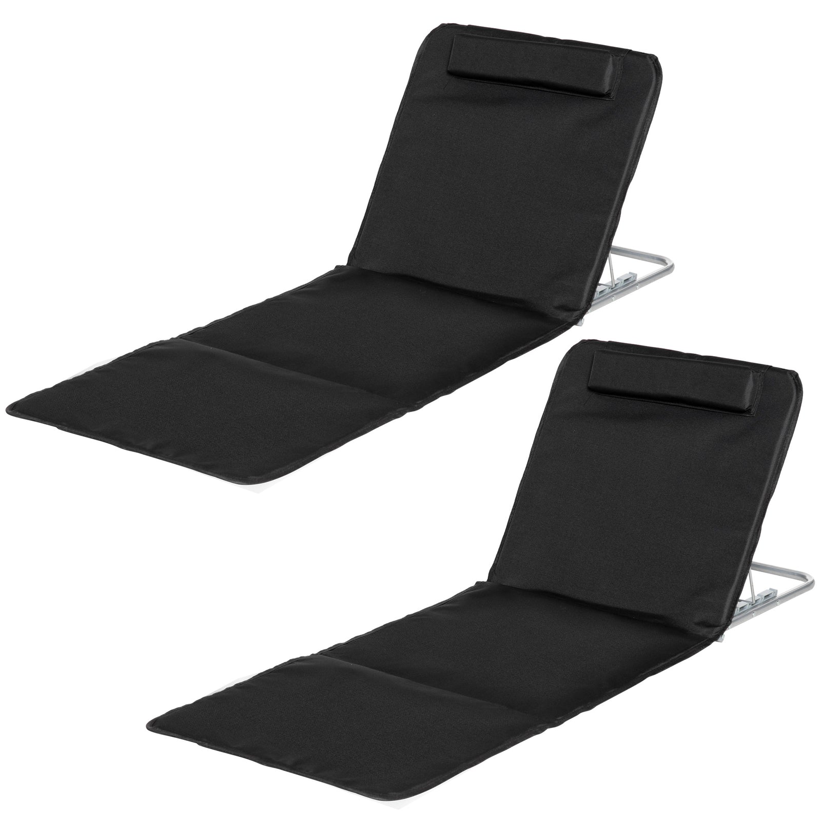 2pc Outdoor Beach Mat Steel Reclining Chair Set W/ Pillow | Black