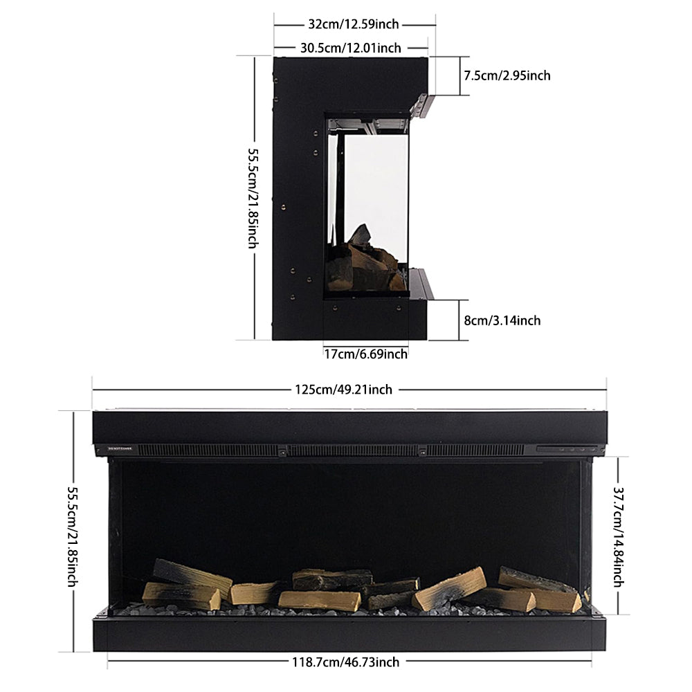 50/60inch 3-sided Recessed Smart Electric Fireplace With Wifi App Control, 12 Flame Colours, Adjustable Flame Sound, 900w/1800w Heater，weekly Timer Function | Small