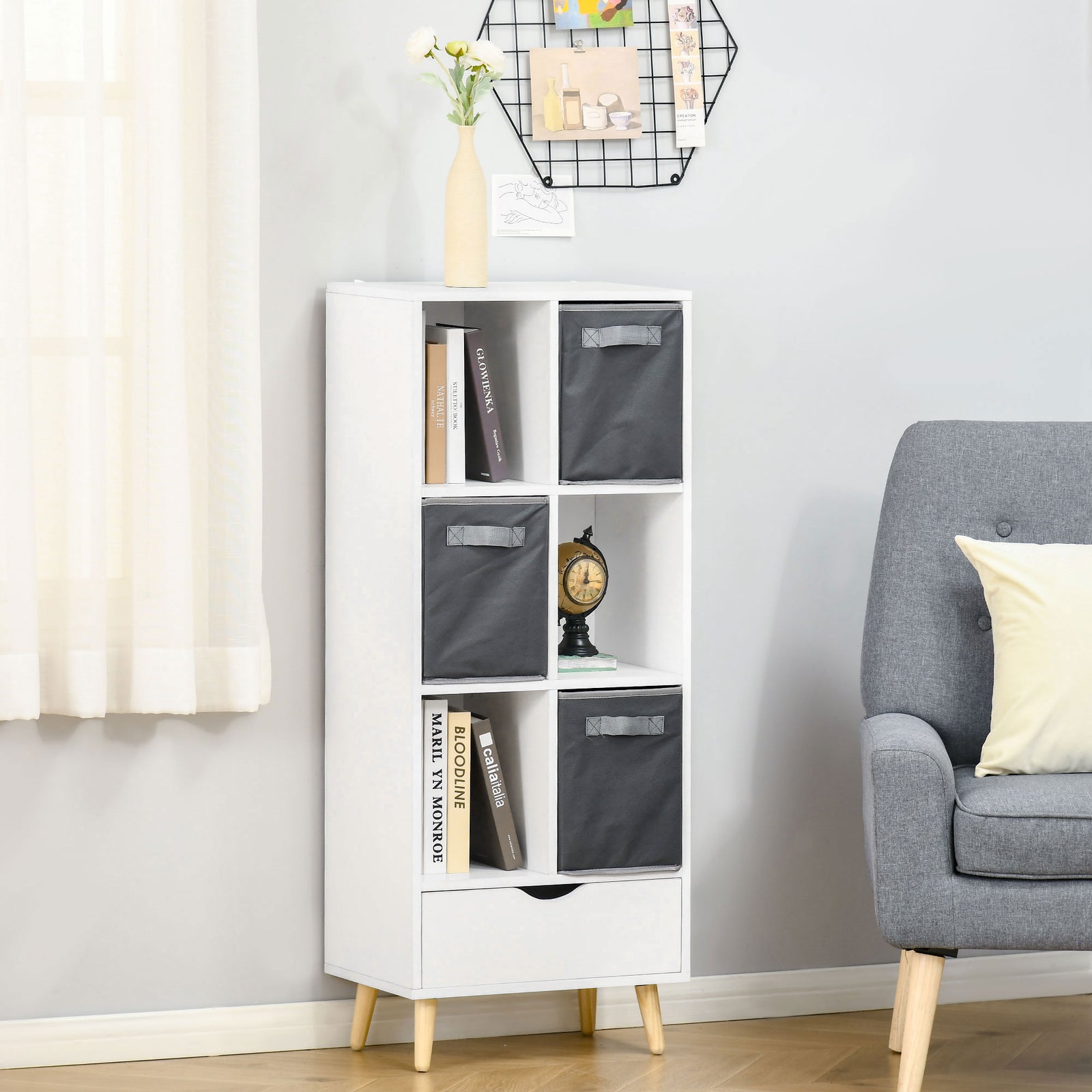 HOMCOM Modern Bookcase Tall Bookcase With Storage Shelves Drawer