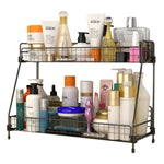 Free Standing 2 Tiers Spice Herb Jar Rack Holder Storage Organizer Counter Shelf Black | Medium | Black