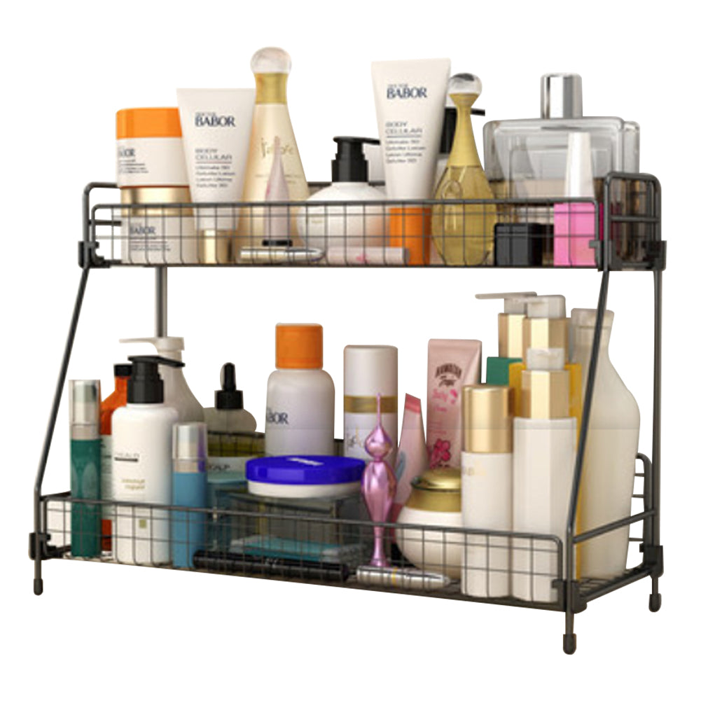 Free Standing 2 Tiers Spice Herb Jar Rack Holder Storage Organizer Counter Shelf Black | Medium | Black