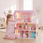 Dolls House With 8 Pieces Accessories, 3-level For 3-6 Years, Pink