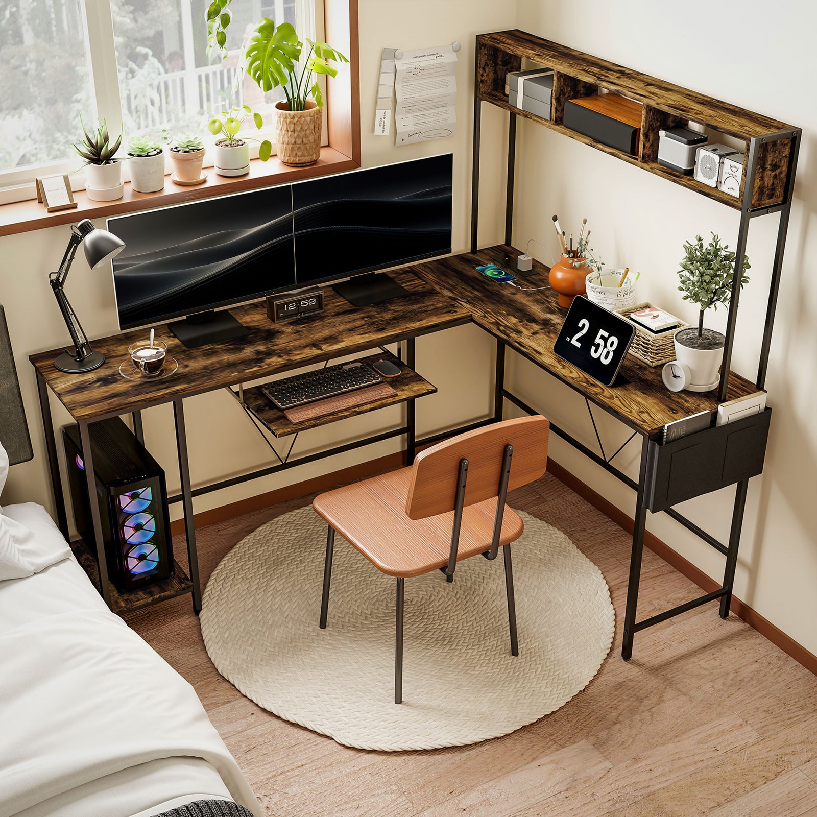 Reversible Corner Desk W/ Usb Port For 2 Person