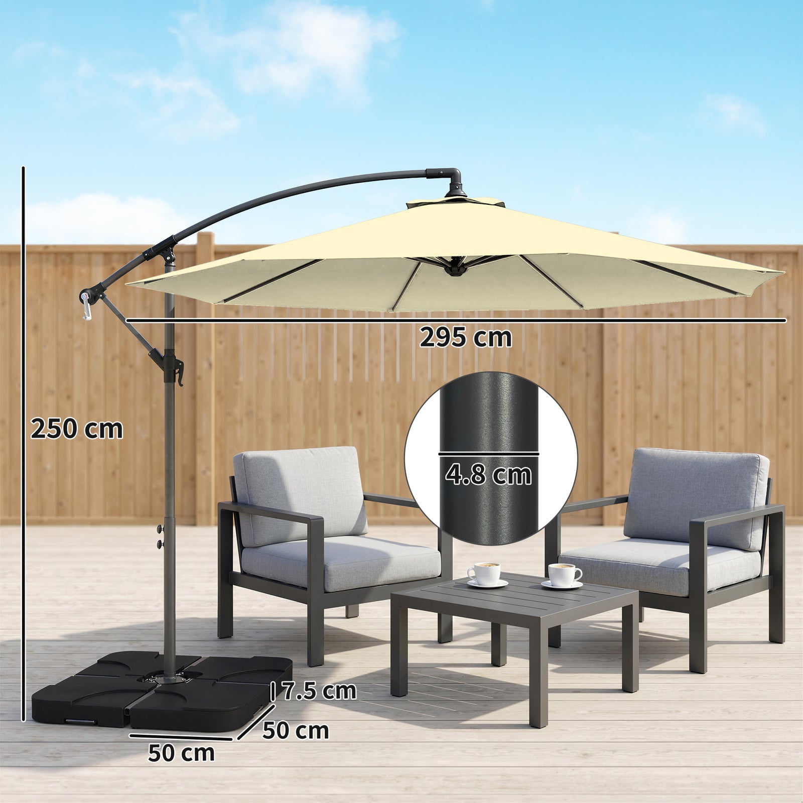 3(m) Banana Parasol Cantilever Umbrella Garden W/ Base Weights | Brown
