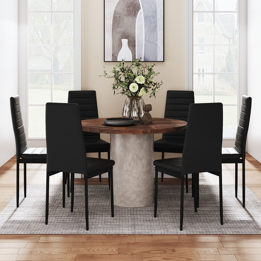 Set Of 6 Modern Faux Leather Armless High Back Dining Chairs | Set of 6 | Black