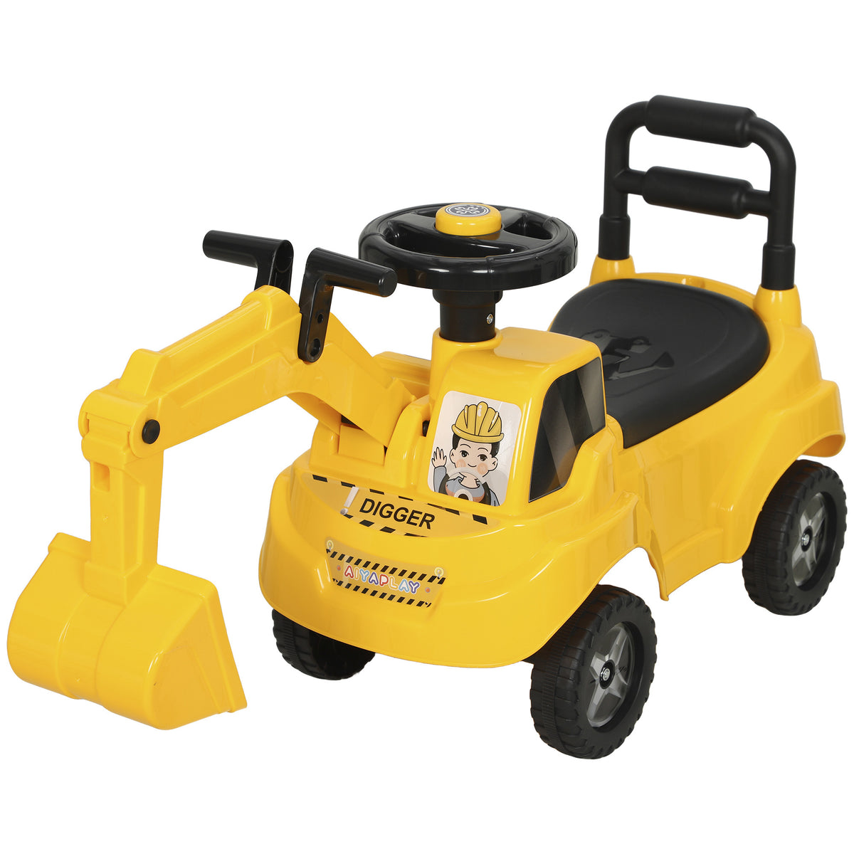 Ride On Tractor Toddler Excavator With Manual Digger, Horn Yellow