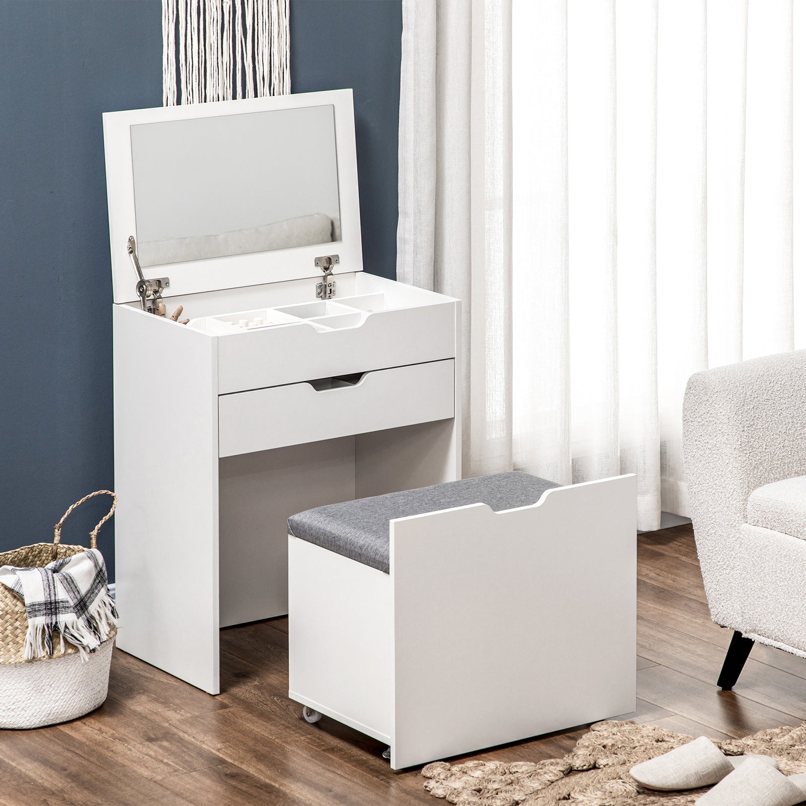 Dressing Table With Mirror And Stool Vanity Table