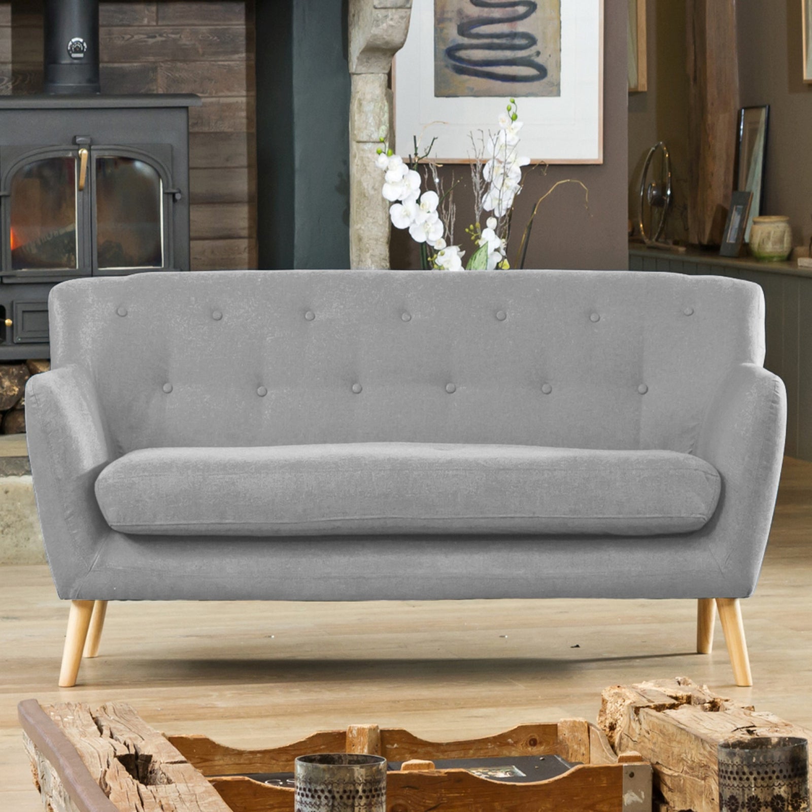 Lynwood 177cm Wide Scandi Style Hessian Fabric 3 Seat Sofa | 3 | Gray