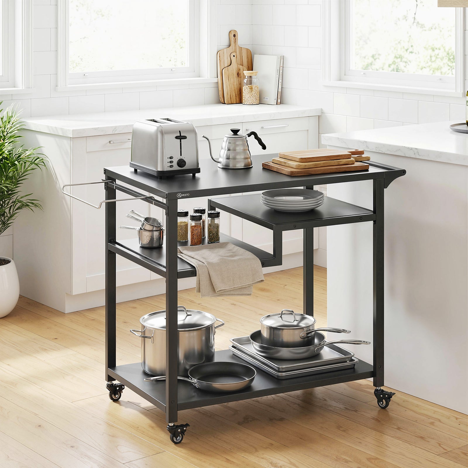 Outsunny Outdoor Grill Cart, Movable Food Prep Table On Wheels, Black