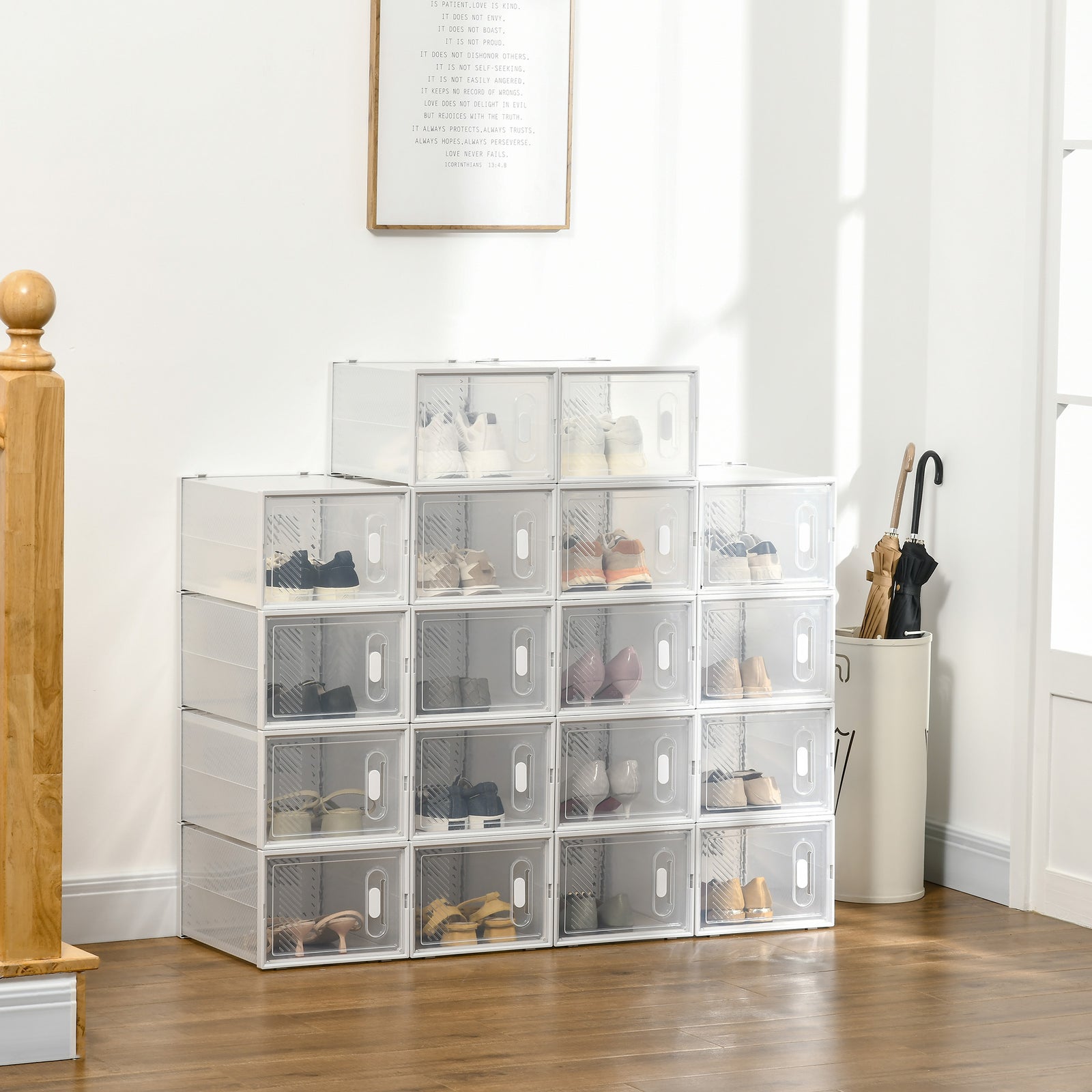 18pcs Stackable Plastic Shoe Storage Box Uk/eu Size 8.5/12 | Large | White
