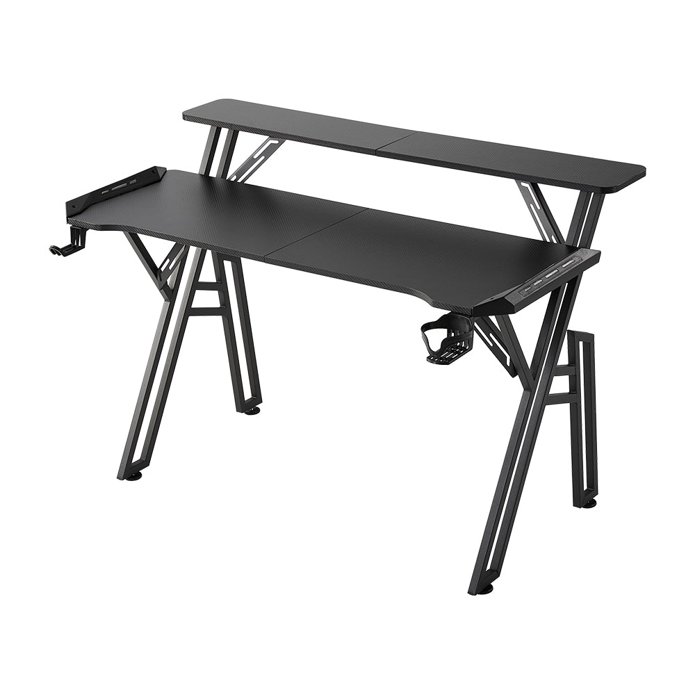 2-tier Gaming Desk With Mouse Pad, Cup Holder & Headphone Hook Sturdy Computer Table With Rgb Led Lights, App & Remote Control 120/140/160cm W | Small