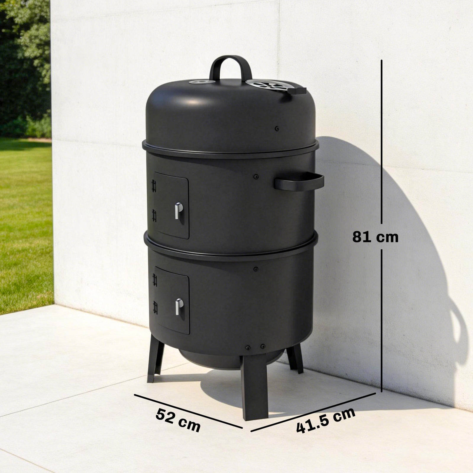 3-in-1 Vertical Charcoal Smoker With 2 Grill Grates, Thermometer